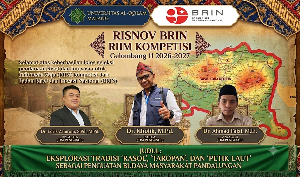 Poster pengumuman Risnov BRIN RIIM Kompetisi Gelombang 11 2026-2027, tim pengusul Dr. Kholik, Dr. Edris Zamroni, dan Dr. Ahmad Faizi
